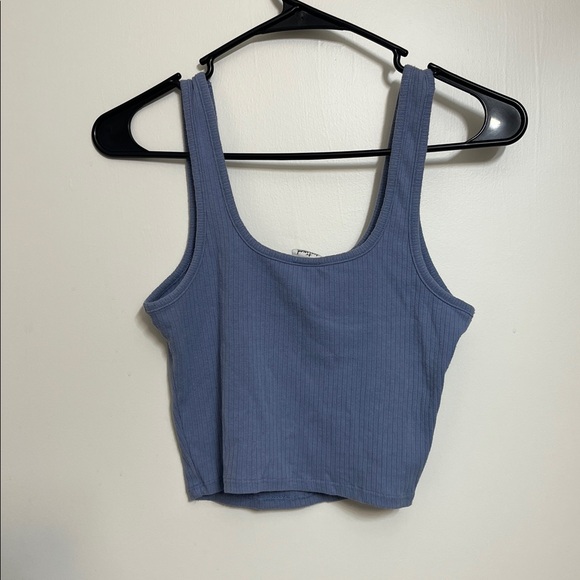 Blue Ribbed Crop Top - Picture 3 of 3
